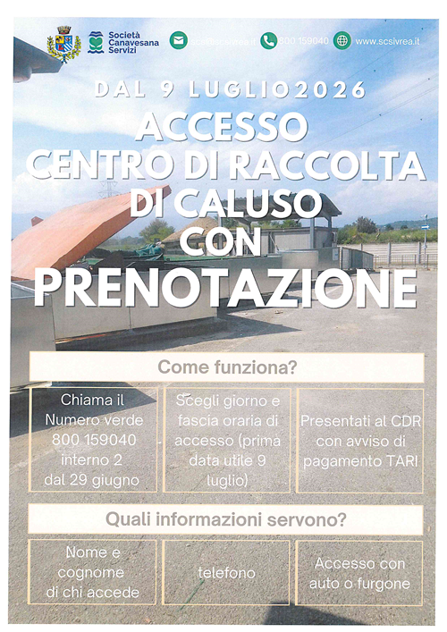 Accesso centro di raccolta di Caluso con prenotazione